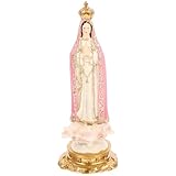 DOITOOL Estatua Virgen Fátima de Resina Artesanal, Adorno Religioso para Decoración de Escritorio y Entrada, Figura Colorida en Rosa, Escultura Católica 1 Pieza