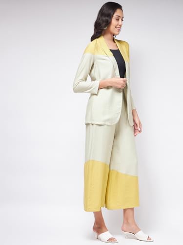 Image of Zima Leto Women's Silk Blend Co-ord Set | Modern Blazer and Pant Set | Solid Color Block Design | Sailor Collar Neck Jacket with Comfortable Fit | Stylish Western Outfits for Party, Office & Casual