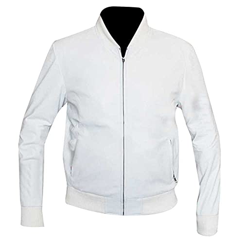 Mens Ryan Gosling Crazy Stupid Love Stylish Jacob Casual Wear Bomber Style White Sheepskin Leather Jacket