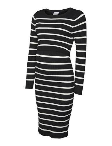 MLNEWSIV June LS UK Knit Dress 2F A Noos, Negro/Rayas: Blanco, M