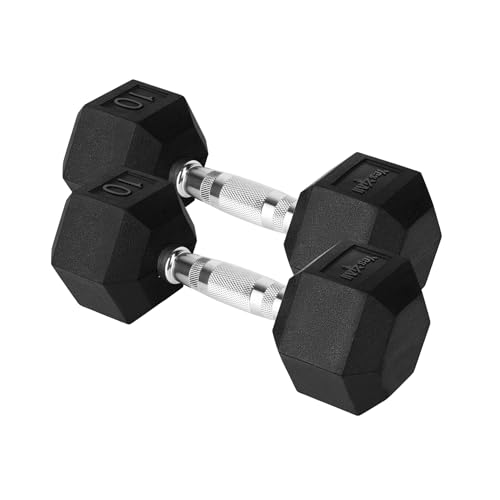 Yes4All Chrome Grip Encased Hex Dumbbells – Hand Weights With Anti-Slip 10-30 LBS Pair