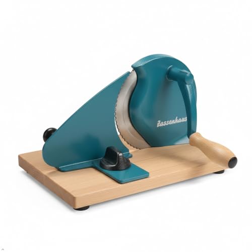 Image of Zassenhaus Original Classic Adjustable Bread Slicer for Uniform Slices - Bread Slicer for Homemade Bread - 18 /8 Stainless Steel Blade Sourdough Cutter-Water Blue 11.75 inch x 8 inch