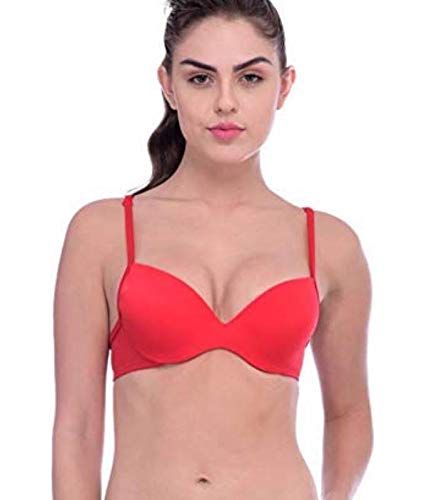 Image of Brachy Women's Polyamide Padded Wired Seamless, Push-Up, Regular Bra (BCA ZLPU030 32B Glossy Red Glossy Red 32B)