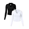 OQQ Womens 2 Piece Long Sleeve Shirts Zipper Fashion Sexy Basic Tops Fitted Tee Shirts