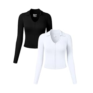 OQQ Womens 2 Piece Long Sleeve Shirts Zipper Fashion Sexy Basic Tops Fitted Tee Shirts