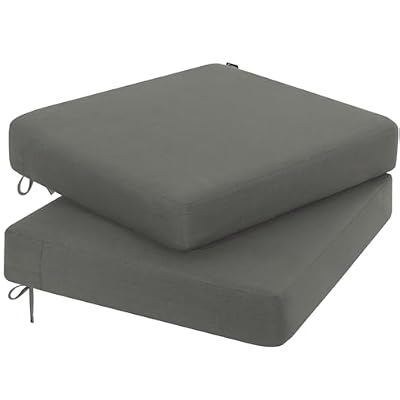 Favoyard Outdoor Chair Cushion 19 x 19 x 3 Inch Rainproof & 3-Year Fade Resistant Patio Furniture Cushions with Removable Cover and Adjustable Ties for Garden Sofa Couch Pads Set of 2, Dark Gray