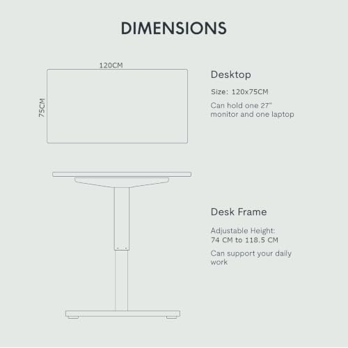 Image of SE1 / Flexi Spot EN1 Electric Standing Desk | Anti-Collision Detection | 5Y Warranty | Ergo Height Adjustable Sit Stand Table for Home Office with 80kg Load, 2 Hooks (White-White, 120x75CM)