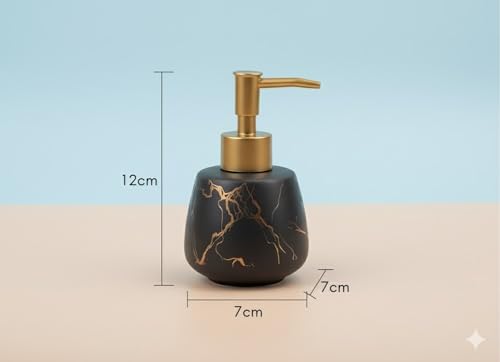 Image of BATH GURU 200 Ml Countertop Marble Finish Liquid Soap Dispenser Pump Handwash Dispenser | Bathroom Wash Basin Kitchen Sink | Grey (C-12)