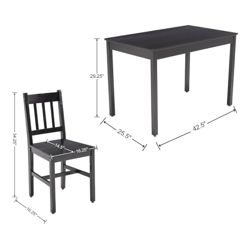 DM Furniture Dining Table Set for 4, 5 - Piece Kitchen Table Set 42.5 Inch Rectangular Dining Table with Chairs Solid Wood Dining Set for Kitchen/Dining Room,Home, Small Space, Apartment, Black