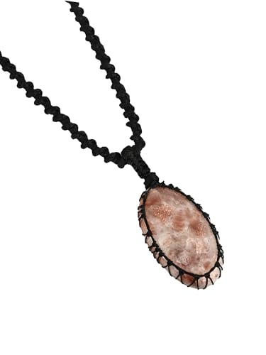 Image of KE KANHA EXPORTS Natural Moonstone Healing Crystal Pendant Jewellery - Handmade Macrame Rainbow Moonstone Necklace for Women (Adjustable Cotton Cord)