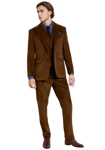 Mens Corduroy Suits Slim Fit 3 Piece Suit Blazer Vest Pants Set Formal Wedding Prom Tuxedos Business Suit3