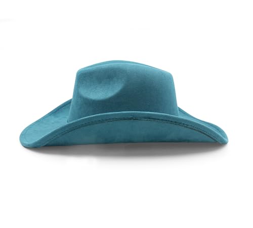 Image of Western Cowboy Hat for Women Men Classic Fedora Hats Wide Brim Suede Cowboy Hat for Women with Buckle Belt