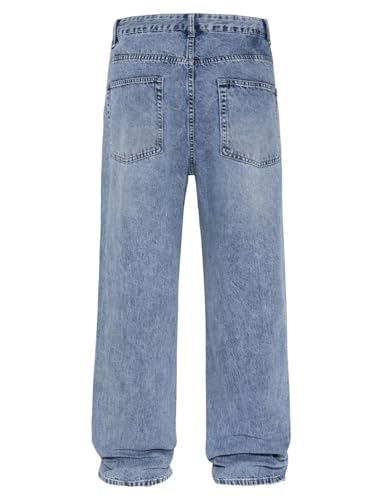 Men's Loose Fit Denim Jeans, Vintage Light Blue Wash, Casual Pants for Everyday Wear, Trendy3