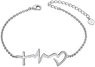 S925 Sterling Silver Faith Hope Love Cross Lifeline Heart Adjustable Chain Bracelet Christian