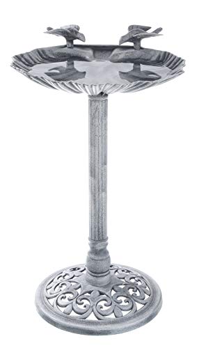 Spetebo – Bebedero para pájaros con soporte en aspecto de piedra – 66 cm – Pájaro Jardín de agua Jardinera para pájaros gris