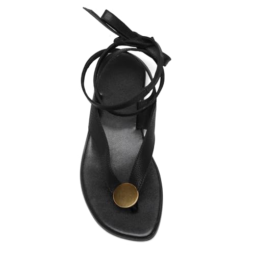 Image of Molozoey Strap Flip Flop Flat Sandals for Women with Metal Circular Ankle Strappy Ladies Fashion Cute Summer Thong Sandals Dressy.