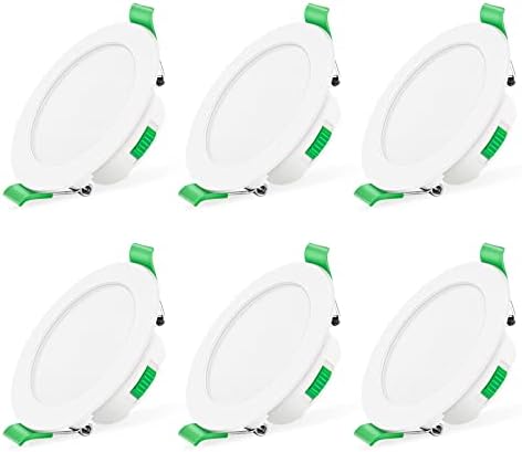 ALUSSO LED Downlights Ceiling Dimmable 7W IP44 Slim Recessed Ceiling Lights, 3000K Warm 4000K Neutral 6500K Cool Adjustable Down Lights Indoor Ceiling, Round White, 6 Pack