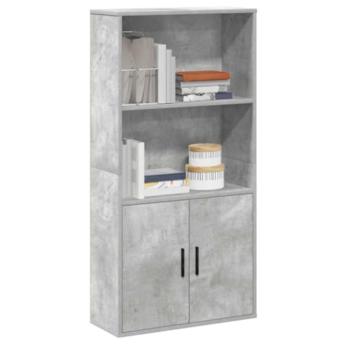 Librería gris hormigón de madera de 60 cm, estantería moderna con puerta para oficina 4