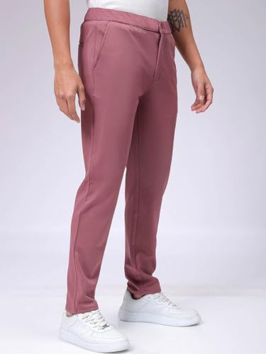 Image of The Indian Garage Co Men Slim Fit Solid Mid-Rise Stretchable Knitted Jogger Trousers