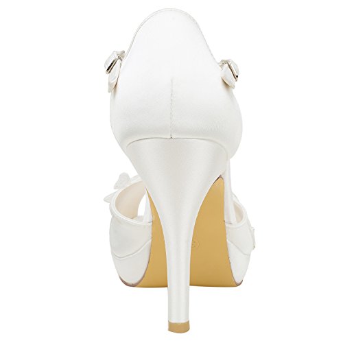 Emily Bridal Scarpe da Sposa La Seta delle Donne Come la Piattaforma della Punta del Tallone del Tacco del Raso del Raso con la Perla del Merletto di Cucitura (EU39, Ivory)