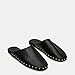 Fuazuzu Comfortable Mules for Women Leather Studded Round Toe Low Heel Flats Mules Backless Slip on Clogs Slippers for Casual Fashion Dressy, Black, 7.5