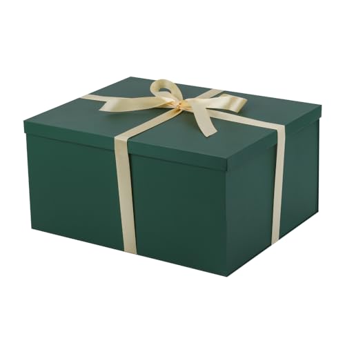 UoeRing 1Pcs Green Extra Large gift box with lids 16.5×13×8 Inches gift boxes for presents,Birthday Box (include Ribbon, Paper Shred Filler Gift Card & Envelopes)