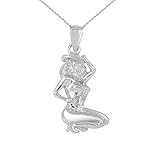925 Sterling Silver Female Bikini Cowgirl Dancer Pendant Necklace, 22'
