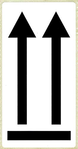 BT-Label 500 pegatinas de advertencia de 10,16 x 4,8 cm, doble flecha autoadhesiva, etiquetas de advertencia con símbolo de flecha aquí arriba, pegatinas para envío, etiquetas bien visibles Cover