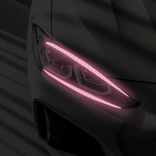 Image of 4 Pcs Reflective Eyeliner Car Decals-2 Pair Super Bright Vinyl Stickers for Headlights, High Reflective Car Headlight Eyelashes Sticker Cute Girl Car Accessory (Pink)
