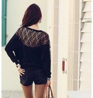 Vista 2 de towallmark (TM) Womens Casual de manga larga Dolman Lace Loose playera Batwing Tops (XL, negro)