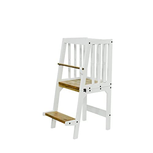 HOUSE OF ZIZI Mango Wood Learning Tower for Kids | Safe & Convertible to Bench & Table with Safety Rail |Boys & Girls to be Independent | Age Group 12 Months to 7 Years (White)-image-40
