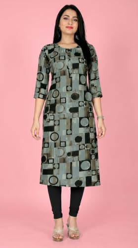 Image of Women's Printed Poly Crepe Straight Kurti | Comfortable Regular Fit | Stylish Ethnic Kurta for Daily & Office Wear