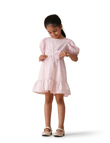 Image of Amazon Brand - Symbol Girls Bow Detail Pure Cotton Knee Length Casual Dress