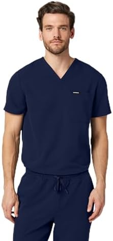 JAANUU Holmes Men's V-Neck 1-Pocket Scrub Top, UltaLAST Stretch F...