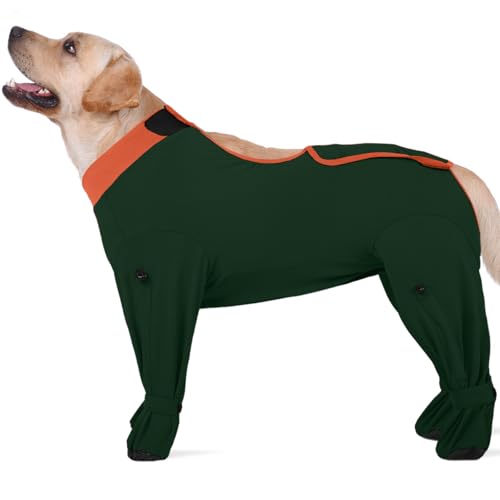 Image of ROZKITCH Dog Recovery Suit for Spay /Neuter Surgery with Feet Covered, Soft Bodysuit for Wound Protection, Full Coverage, Prevent Licking Shedding & Hair Loss for Large Dogs Green 3XL