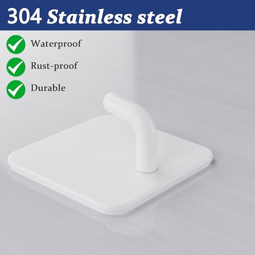 Aikzik Handtuchhalter ohne Bohren, 6er Set, Badezimmer Handtuchhalter aus Edelstahl, Klebehaken extra stark, Selbstklebend Haken für Bad und Küche, Weiß