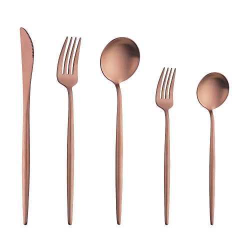 Buyer Star 30-Piece Silverware Set Stainless Steel Flatware Cutlery Set Matte Polish Kitchen Utensils for 6 Gold Black for Home kitchen New House Restaurant Wedding Party Apartment Bar Dishwasher Safe