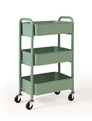 Sunnypoint 3-Tier Delicate Compact Rolling Metal Storage Organizer - Mobile Utility Cart Kitchen/Under Desk Cart With Caster Wheels (Turq, Compact (15.5" X 26.8" X 10.27")) #TOP1