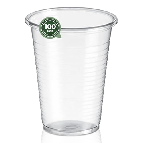 Maxi Products - 100 Vasos Plástico Reutilizables - 200 cc - Vasos Reciclables - Alta Resistencia - Vasos Irrompibles - Celebraciones - Vaso Café - Vaso Refresco - IRROMPIBLES