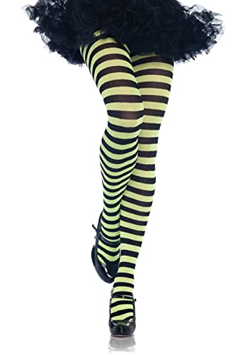 Leg Avenue Women's Nylon Striped Tights, Black/Lime, One Size