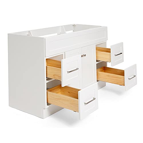 Ariel Single Bathroom Vanity Base Cabinet In White With 2 Soft Closing Doors And 4 Full Extension Dovetail Drawers, Built In Toe Kick #TOP3