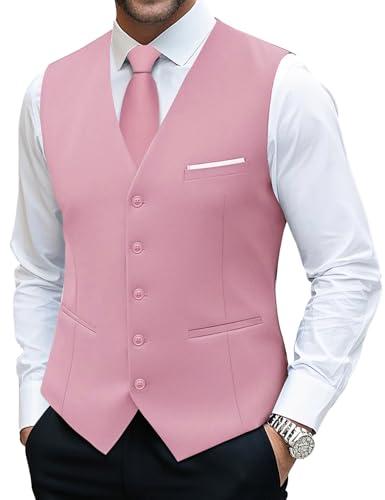 YOHOWA Men's Formal Suit Vest and Tie Set Business Casual Waistcoat Solid Colors Wedding Western Tuxedo Vest V-Neck
