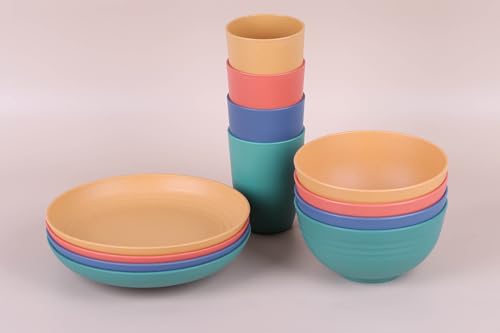 Image of 7.8 Inches Unbreakable Wheat Straw Plates - Reusable Plate Dinner Set - Dishwasher & Microwave Safe - Healthy, BPA Free & Eco-Friendly (7.8 Inches /6 Color H)
