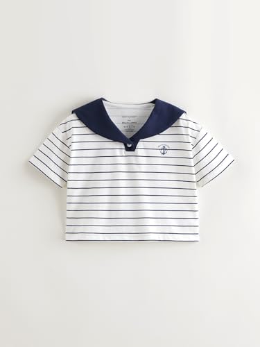 marc & janie Girls Cooling Short Sleeve T-Shirt Comfort Breathable Navy Stripe Crew Neck Tops 5506832