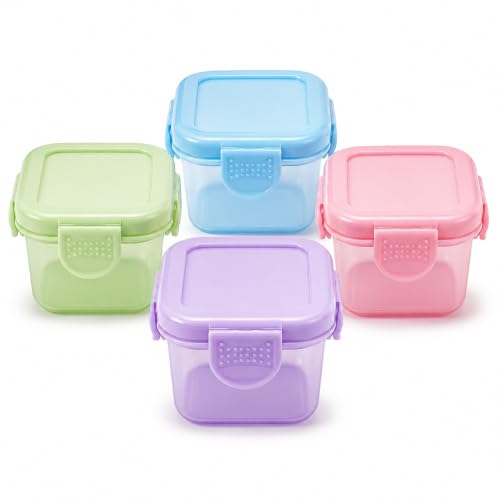 Kit com 4 Potes Herméticos 55ml para Alimentos com Tampa Antivazamento, Livres de BPA, Empilháveis, para Geladeira, Freezer, Micro-ondas e Lava-Louças, Organizadores de Cozinha