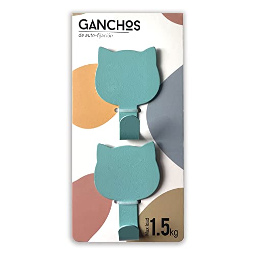 MARARDI Pack 2 Ganci Adesivi [Gatto Turchese] per