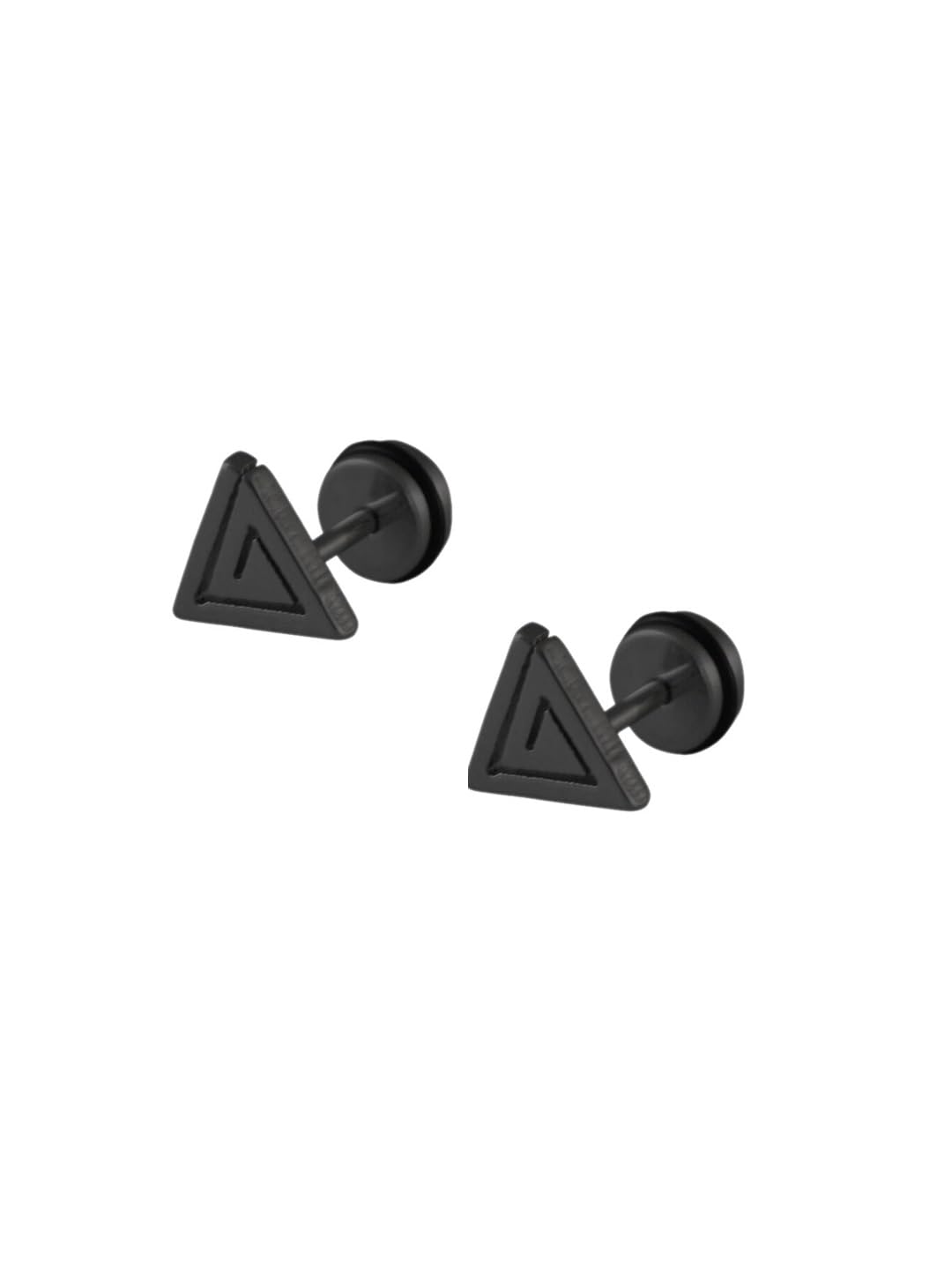Jewellery Pair of Black Maze Triangle Stainless Steel Stud Earrings (EFQ1_Z)- For Men & Boys Stylish Latest-image-42