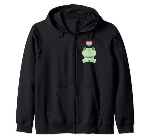 Gay Frog LGBTQIA Drapeau de fierté lesbienne Anime Kawaii Heart Sweat à Capuche