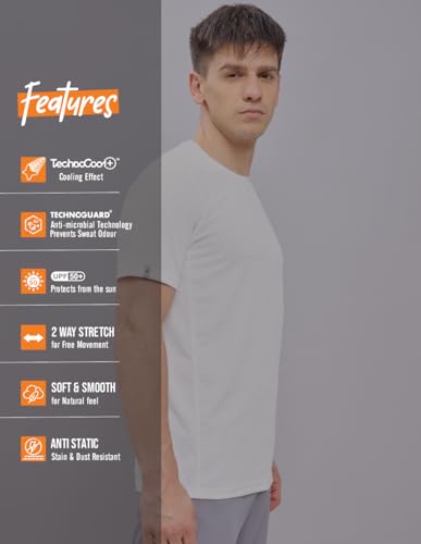 Image of TECHNOSPORT Men's 100% Polyester Slim Fit Solid Short Sleeve T-Shirt for Gym, Workout, Sports and Regular Use - Pack of 2