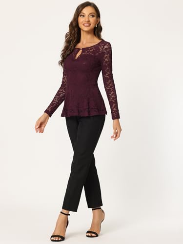 Allegra K Women's Dressy Top Formal Wedding Guest Long Sleeve Lace Peplum Blouse3